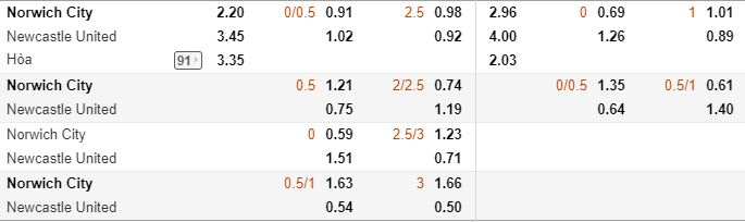 ty le keo bong da norwich city vs newcastle hinh anh 2