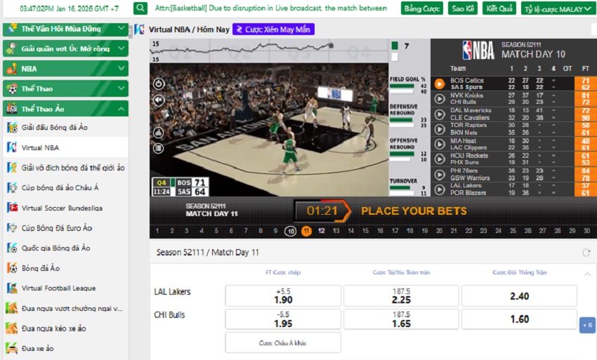 Keo ca cuoc Virtual NBA FB88