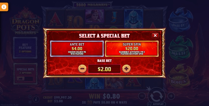 Tinh nang game Dragon Pots Megaways Sbobet